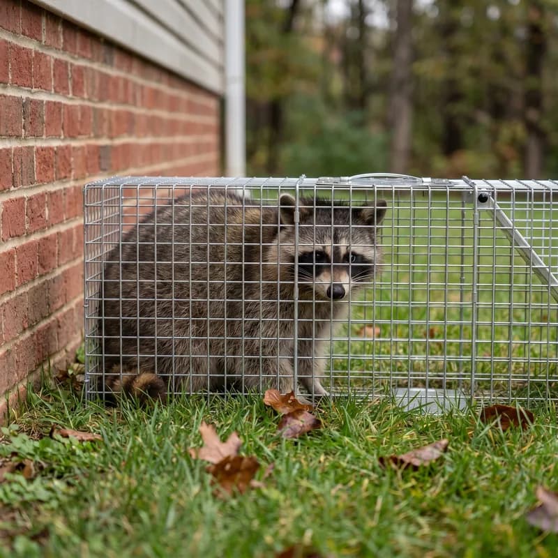 Raccoon live trap in use on a Toronto property