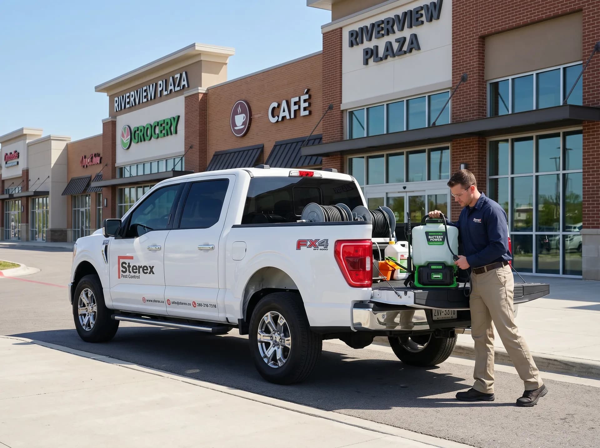 Sterex technician loading commercial pest control equipment at a GTA property