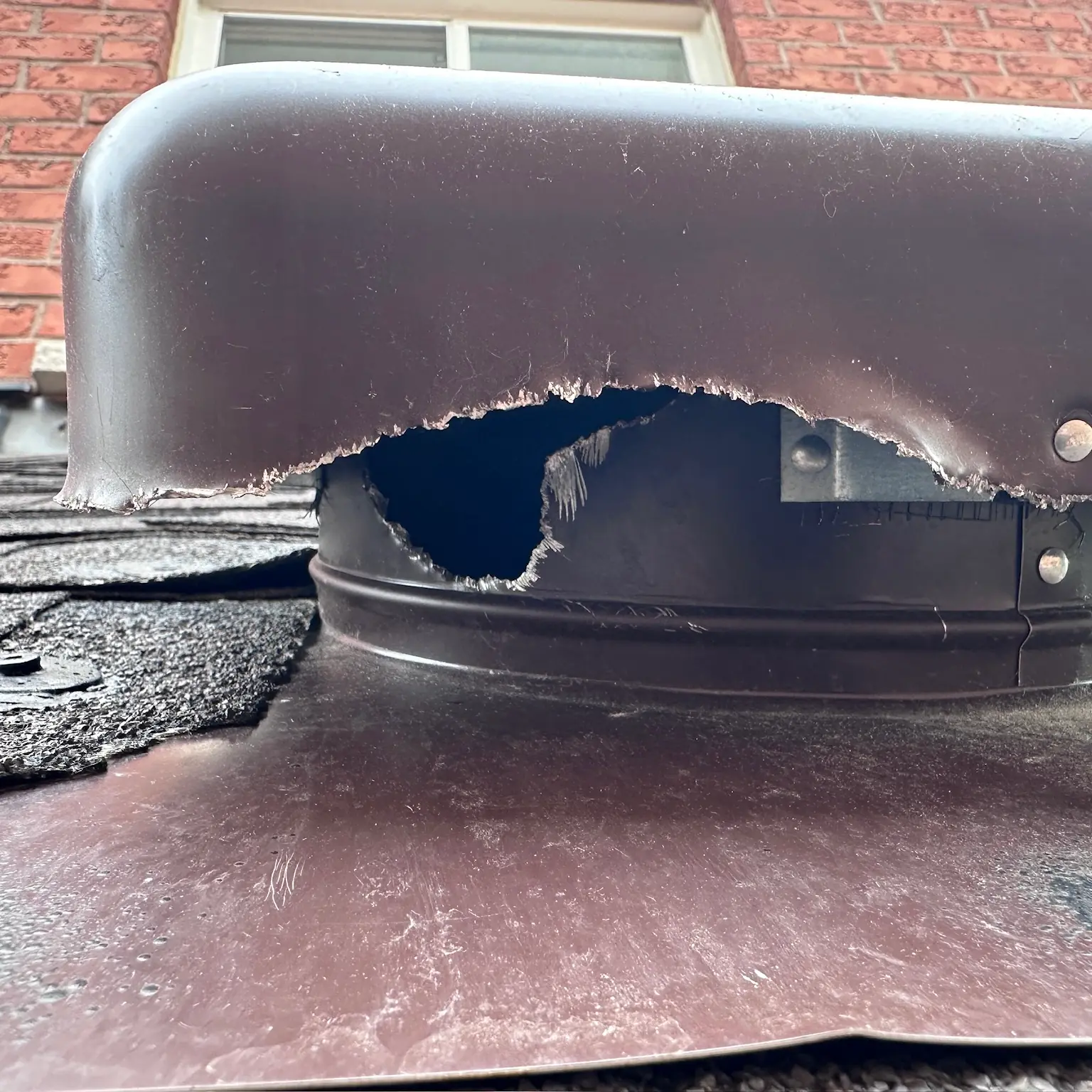 Roof vent cover with a large broken opening